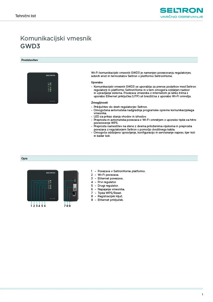 GWD3 - Tehnični list SL