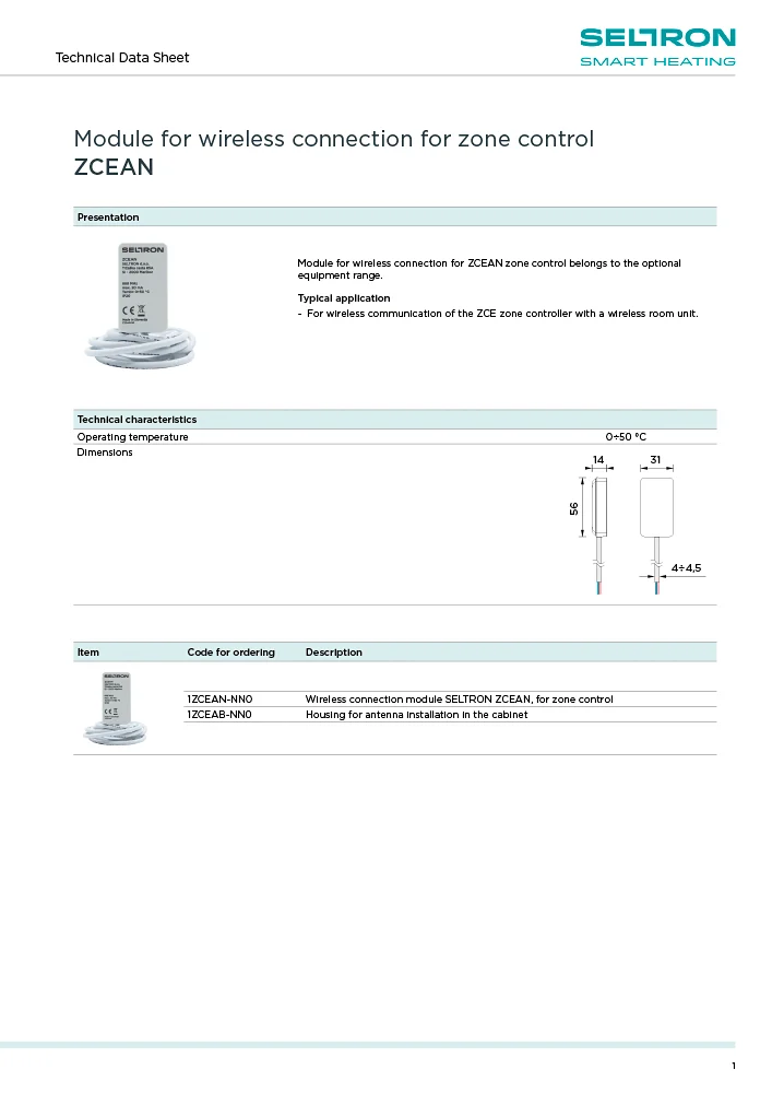 ZCEAN - Tehnični list EN