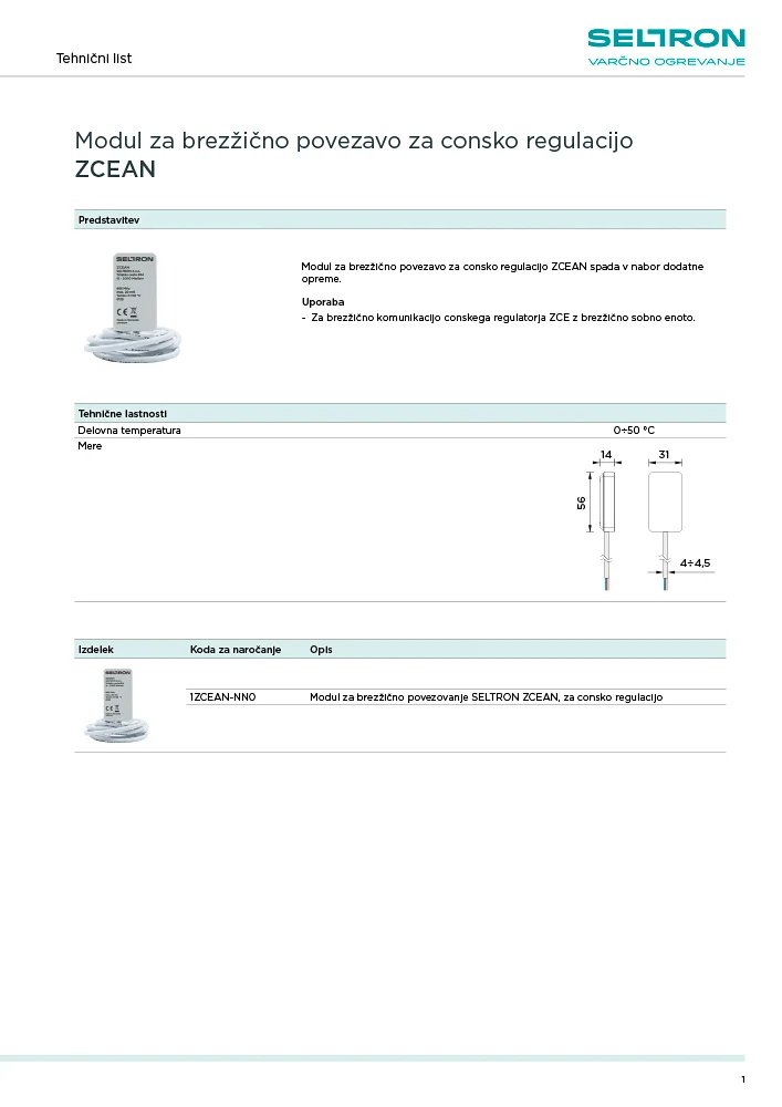 ZCEAN - Tehnični list SL