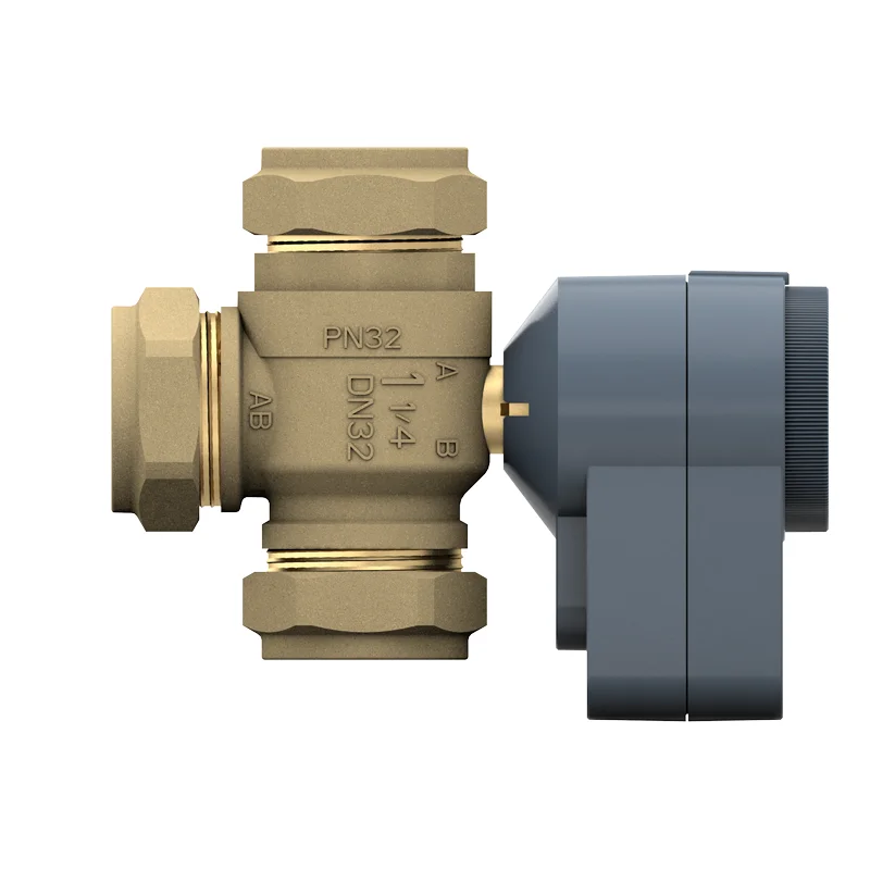 Stellmotor AQD mit vertikalem 3-Wege-Kugelventil BVQC3..L, Kompressionsverschraubung