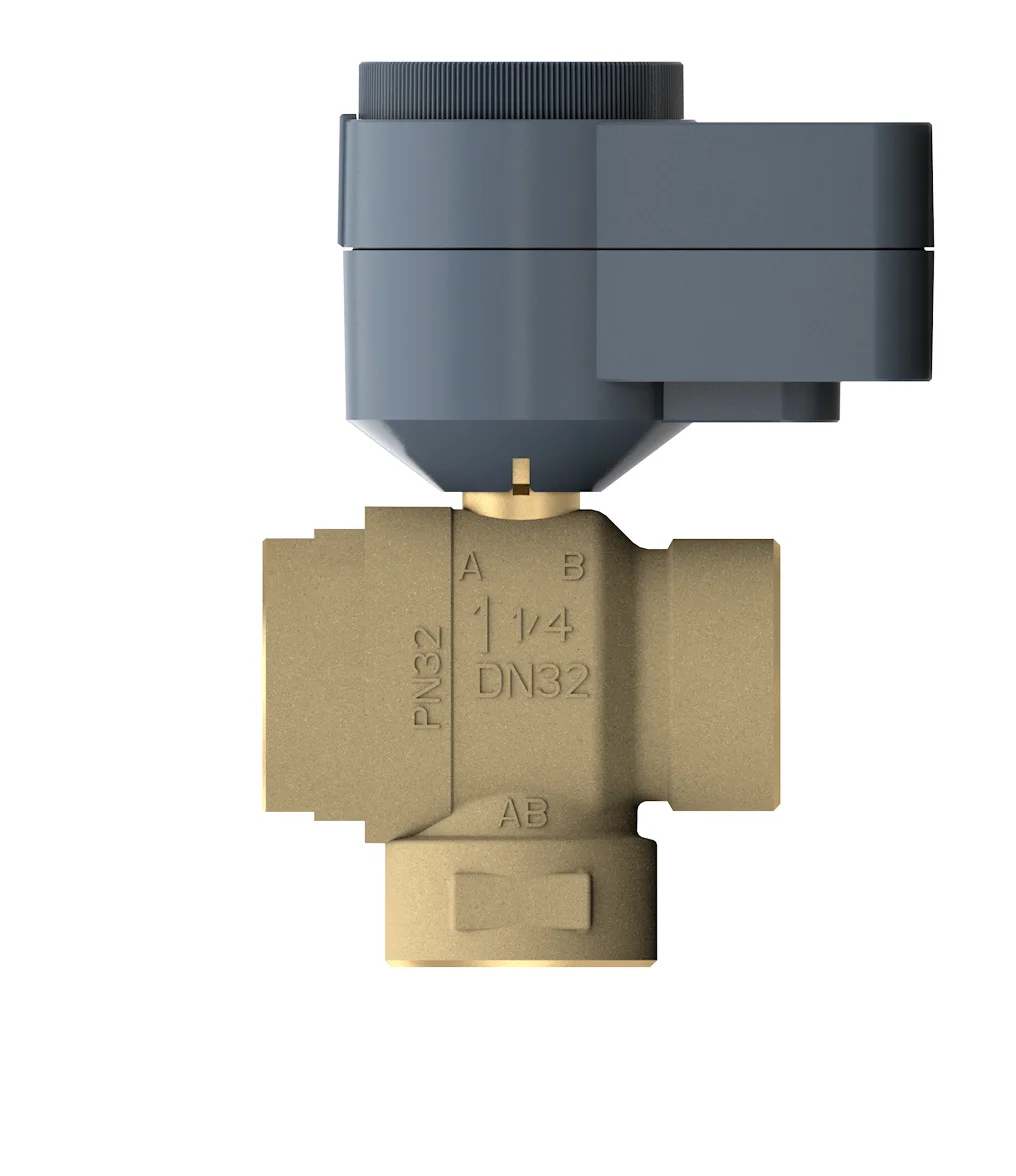 Stellmotor AQD mit vertikalem 3-Wege-Kugelventil BVQC1..L, Innengewinde