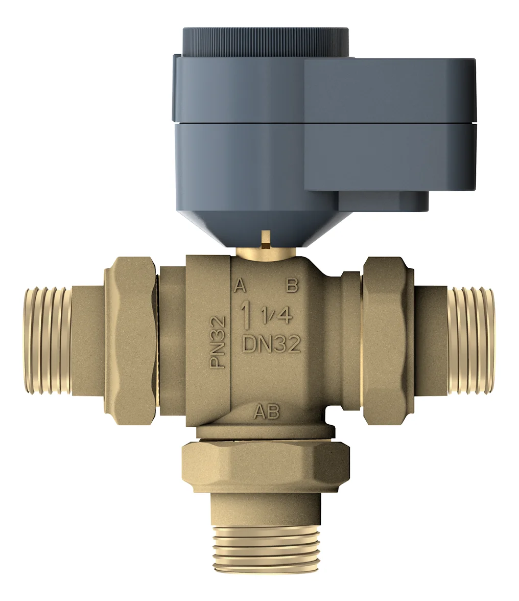 Stellmotor AQD mit vertikalem 3-Wege-Kugelventil BVQC5..L, AUSSENGEWINDE Mit adapter