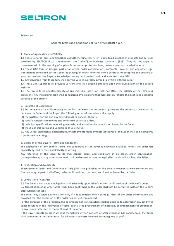 Splosni prodajni pogoji seltron sl